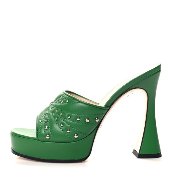 GUCCI 
Calfskin Green Embellished Mules SZ 37 - Picture 1 of 8